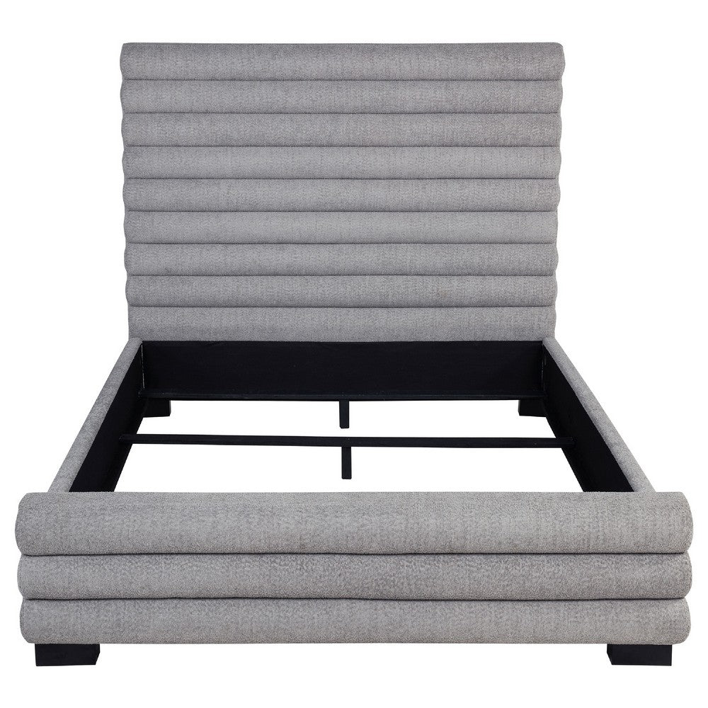 Ricia Queen Bed Frame | Black Block Feet | Gray Channel Tufted Boucle