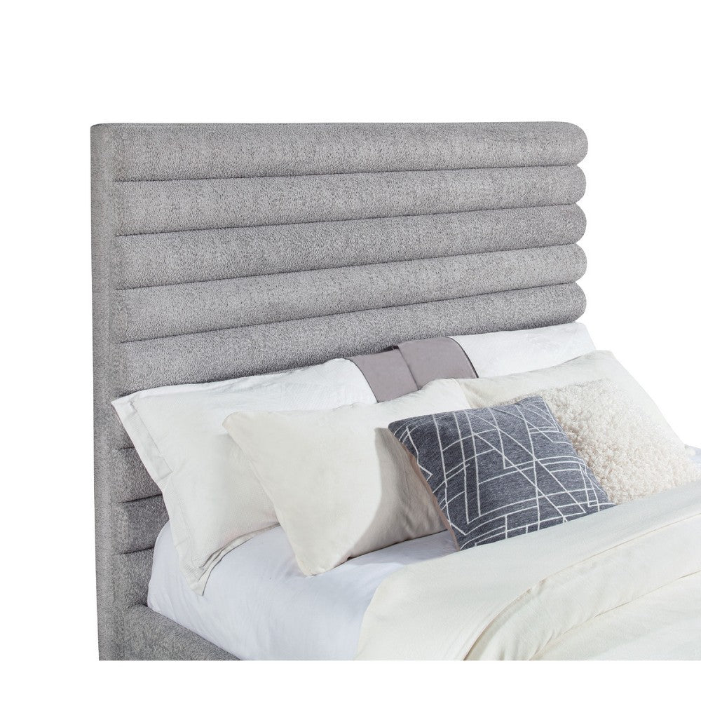 Ricia Queen Bed Frame | Black Block Feet | Gray Channel Tufted Boucle