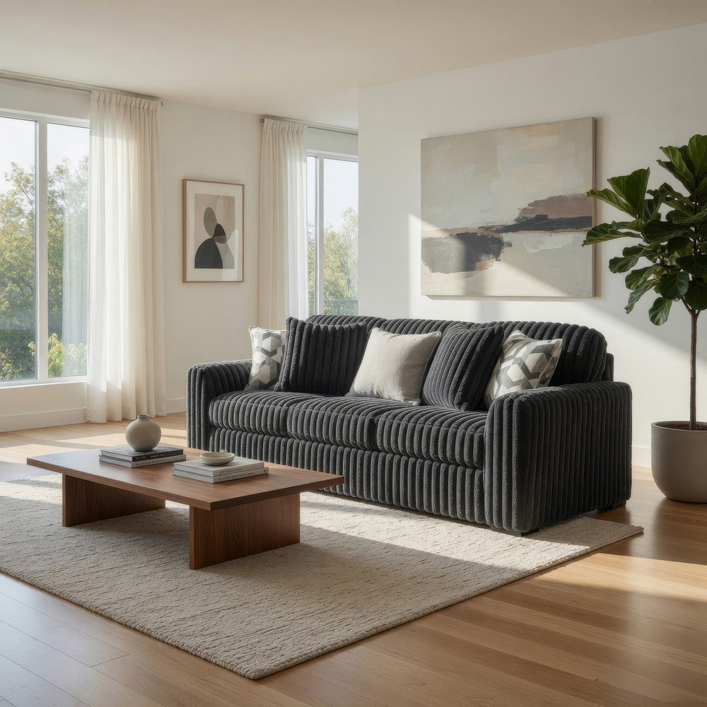 Addy Sofa with 5 Pillows | Gunmetal Gray Corduroy Upholstery | 98"