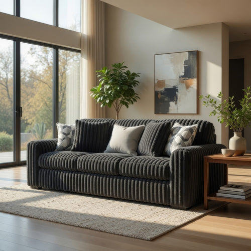 Addy Sofa with 5 Pillows | Gunmetal Gray Corduroy Upholstery | 98"