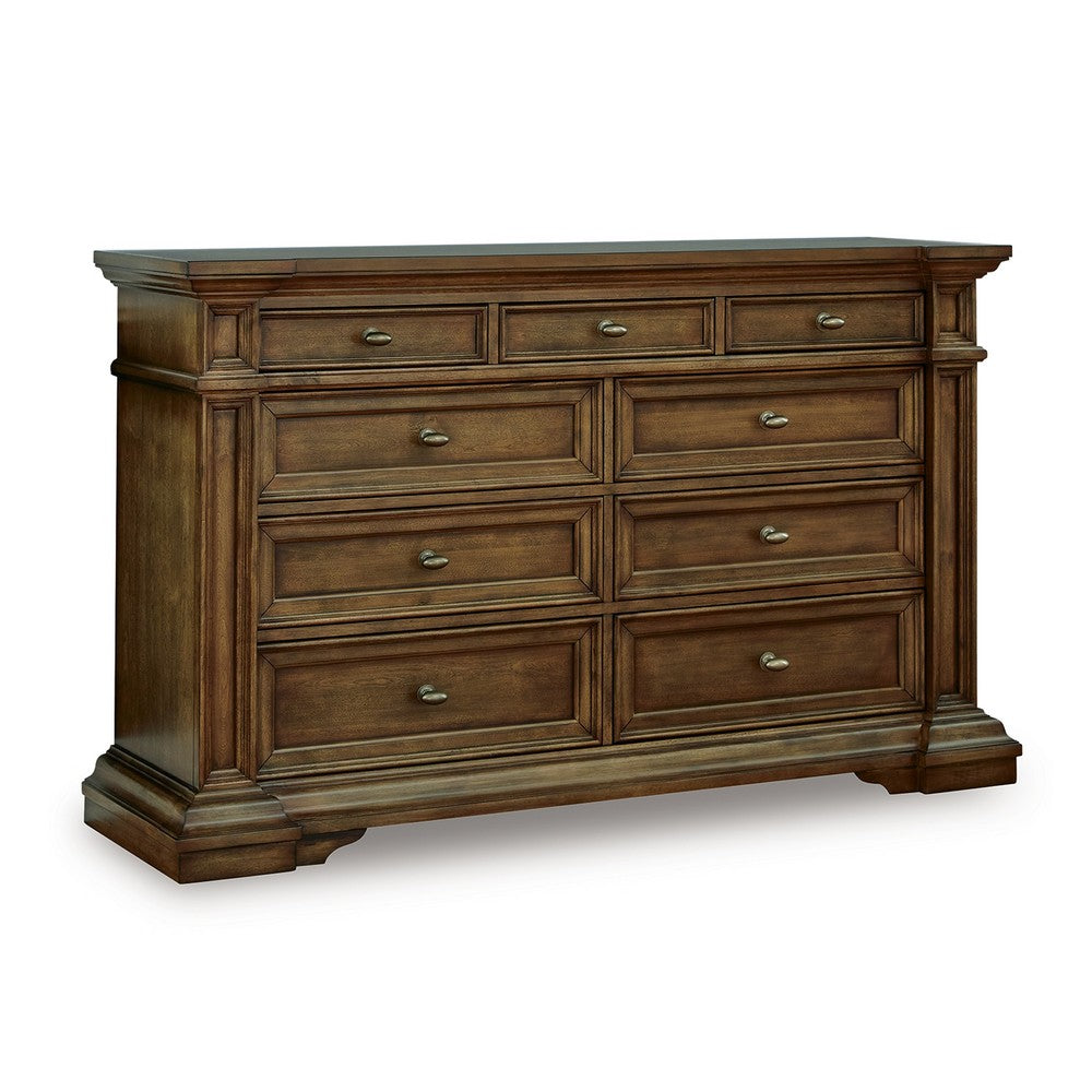 Lesa Classic 71" Dresser | 9 Drawers with Brass Tone Knobs | Brown