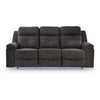 Beso Pull Tab Reclining Sofa | Charcoal Gray Faux Leather | 87"