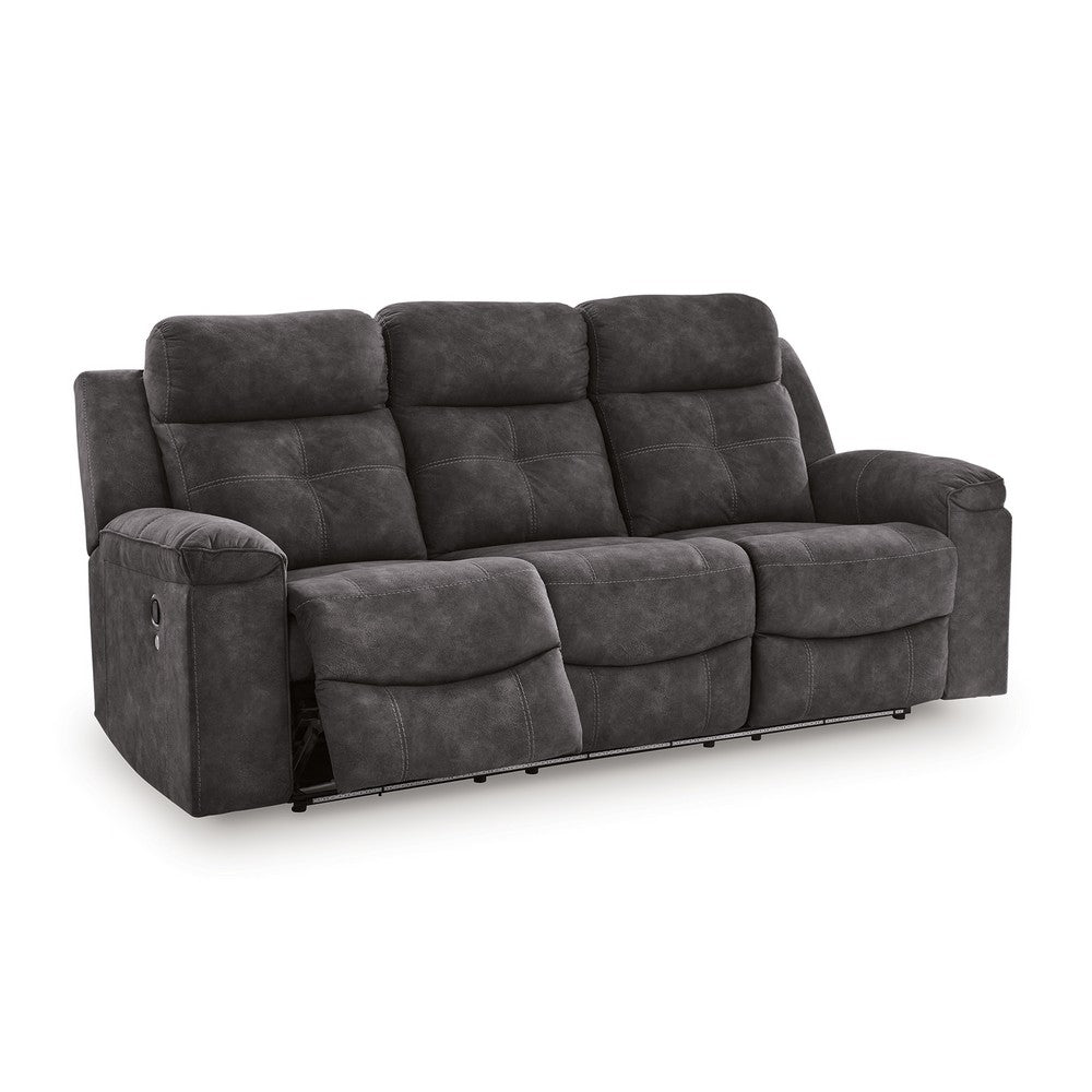 Beso Pull Tab Reclining Sofa | Charcoal Gray Faux Leather | 87"