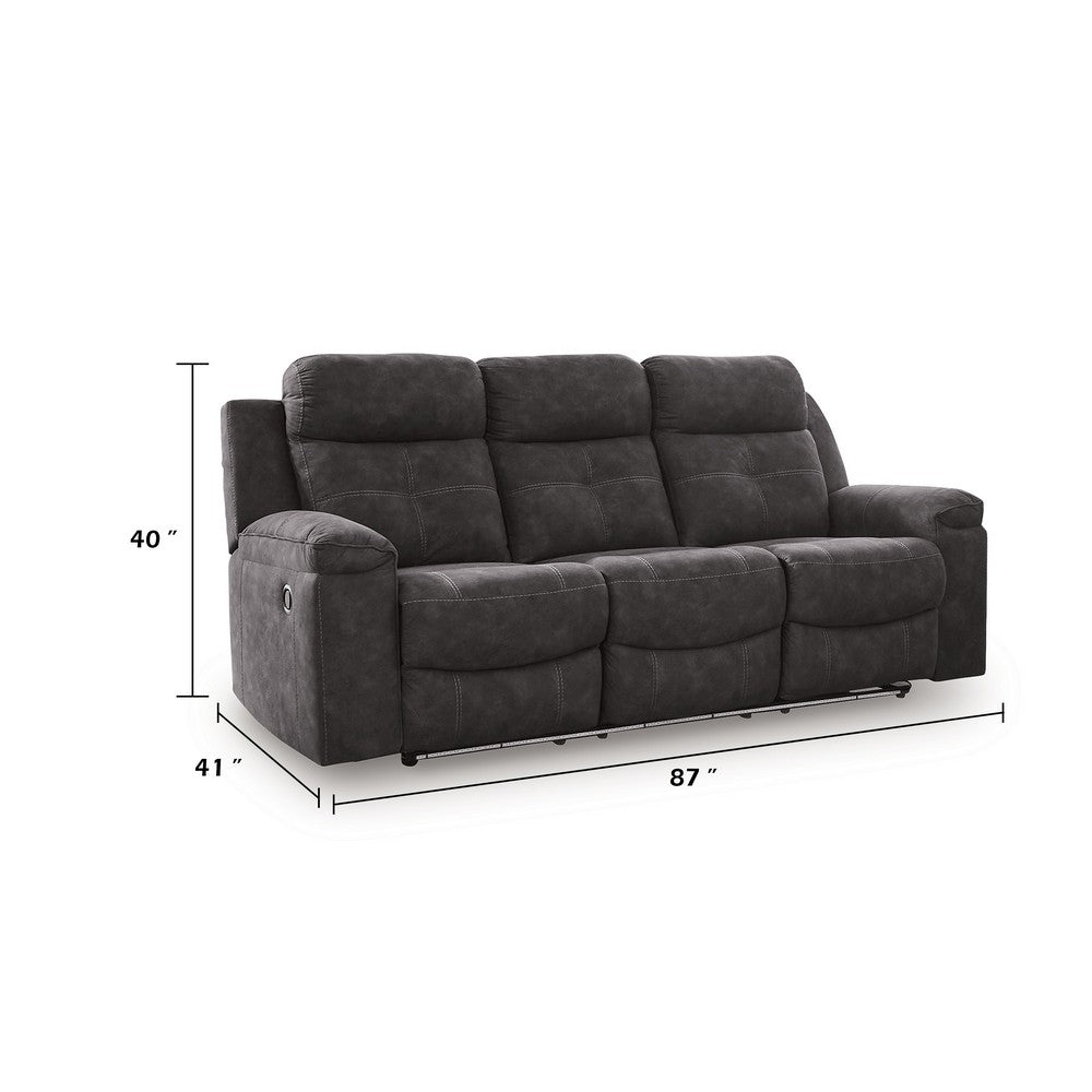 Beso Pull Tab Reclining Sofa | Charcoal Gray Faux Leather | 87"