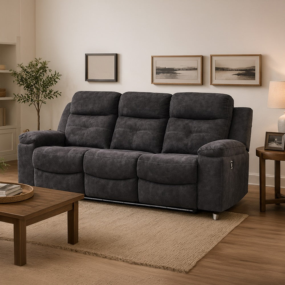 Beso Pull Tab Reclining Sofa | Charcoal Gray Faux Leather | 87"