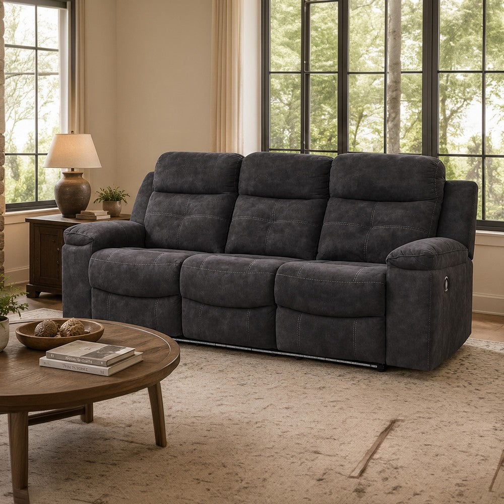 Beso Pull Tab Reclining Sofa | Charcoal Gray Faux Leather | 87"