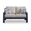 Beco Outdoor Loveseat | 2 Pillows | Beige Cushions | 58" Navy Blue