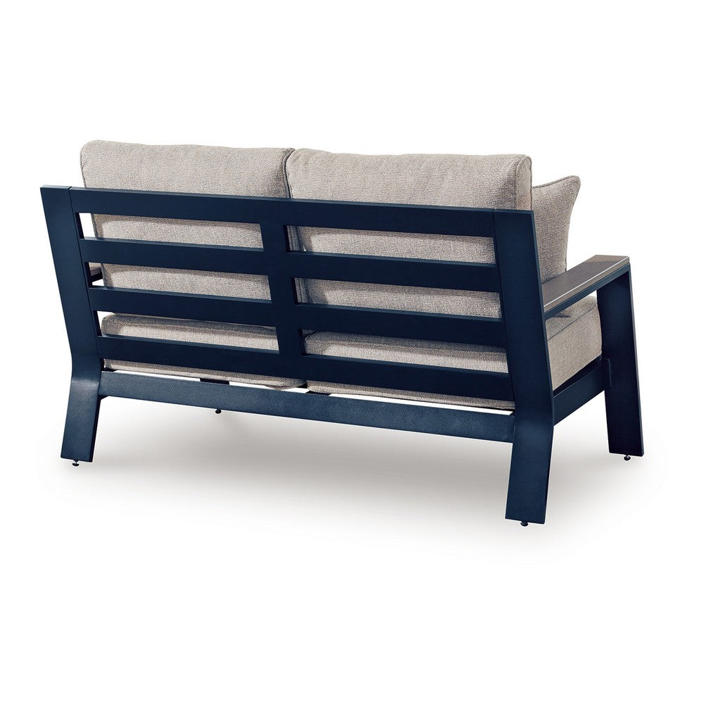 Beco Outdoor Loveseat | 2 Pillows | Beige Cushions | 58" Navy Blue