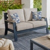 Beco Outdoor Loveseat | 2 Pillows | Beige Cushions | 58" Navy Blue