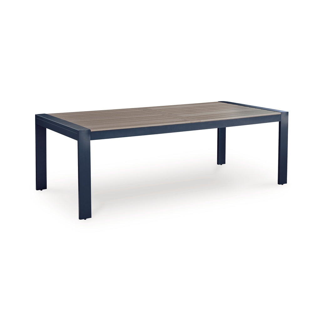 Beco Outdoor Dining Table | 88" Slatted Top | Navy Blue & Brown