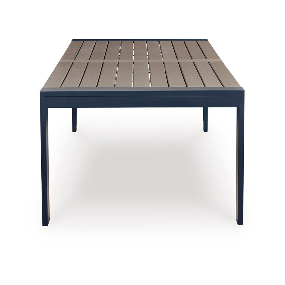 Beco Outdoor Dining Table | 88" Slatted Top | Navy Blue & Brown