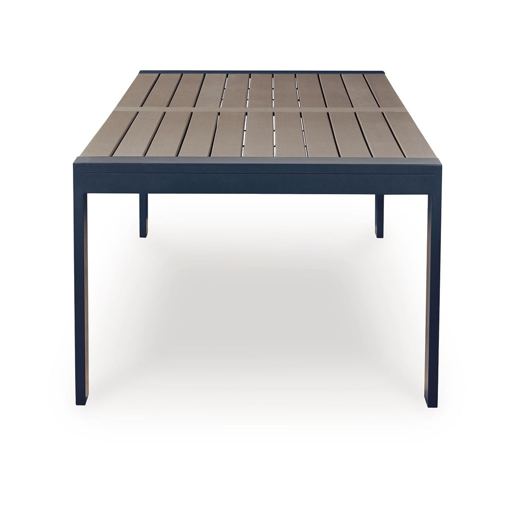 Beco Outdoor Dining Table | 88" Slatted Top | Navy Blue & Brown
