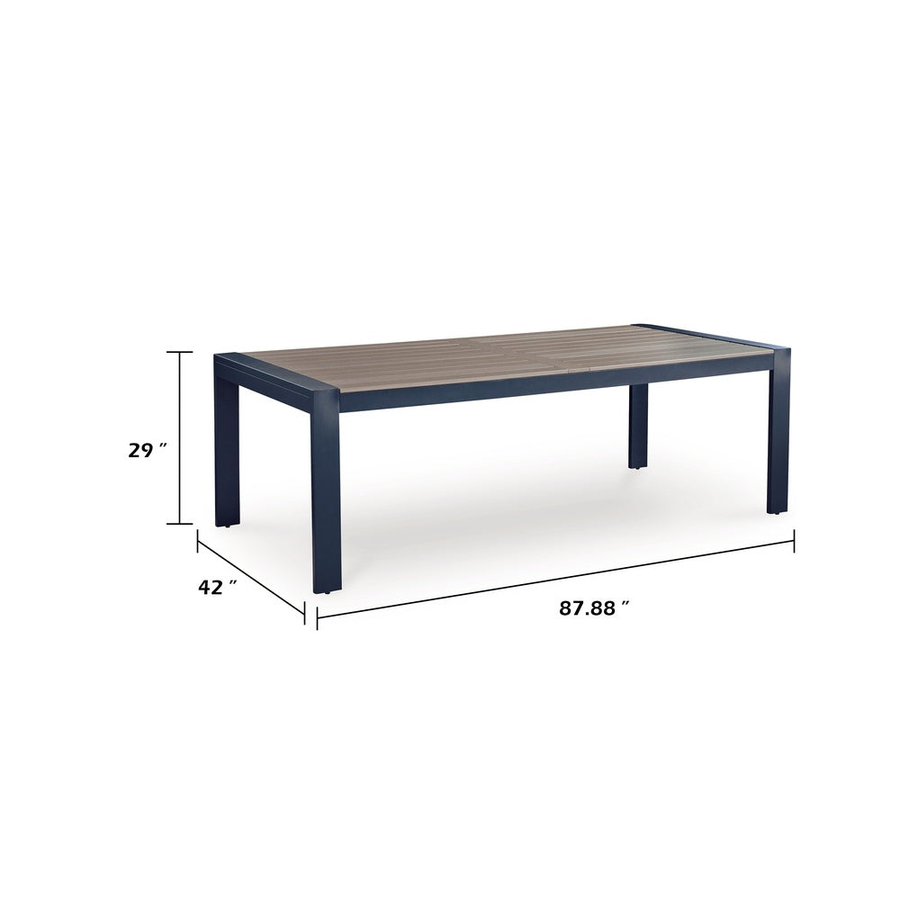 Beco Outdoor Dining Table | 88" Slatted Top | Navy Blue & Brown