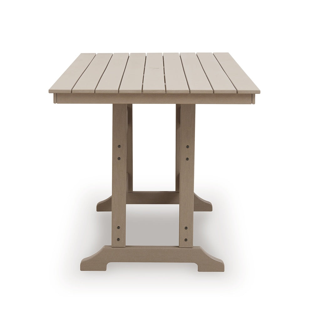 Cifa Counter Dining Table | 72" Slatted Top with Hole | Medium Brown