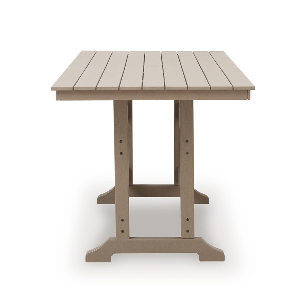 Cifa Counter Dining Table | 72" Slatted Top with Hole | Medium Brown