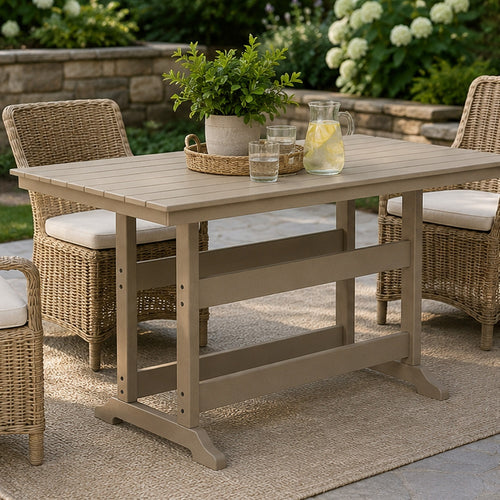 Cifa Counter Dining Table | 72" Slatted Top with Hole | Medium Brown