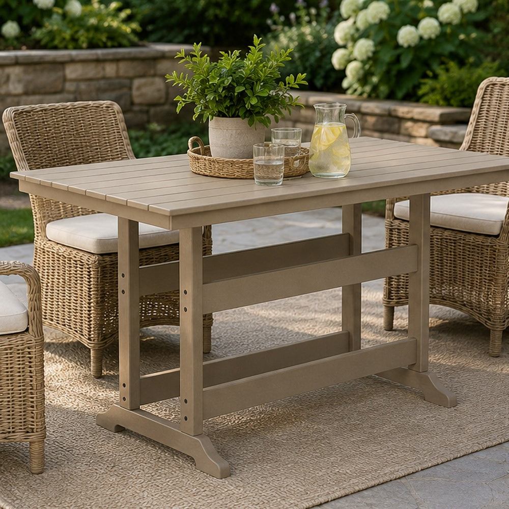 Cifa Counter Dining Table | 72" Slatted Top with Hole | Medium Brown