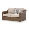 Leso Outdoor Loveseat | 2 Pillows | Beige Cushions | Brown Wicker Rattan 60"