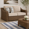 Leso Outdoor Loveseat | 2 Pillows | Beige Cushions | Brown Wicker Rattan 60"
