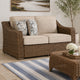 Leso Outdoor Loveseat | 2 Pillows | Beige Cushions | Brown Wicker Rattan 60"
