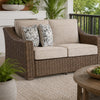 Leso Outdoor Loveseat | 2 Pillows | Beige Cushions | Brown Wicker Rattan 60"