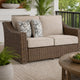 Leso Outdoor Loveseat | 2 Pillows | Beige Cushions | Brown Wicker Rattan 60"