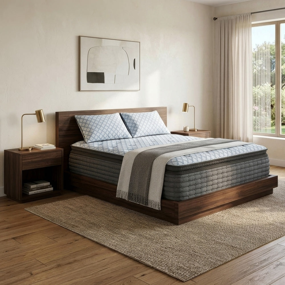 Cove Queen Pillow Top Mattress | Quilt Foam | Blue Stretch Knit Fabric 16"