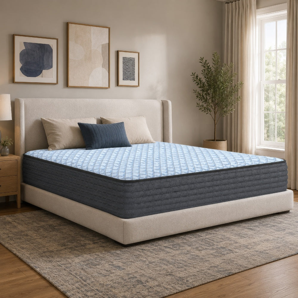 Cove King Mattress | 3-Layer Quilt Foam | Blue Stretch Knit Fabric 14"