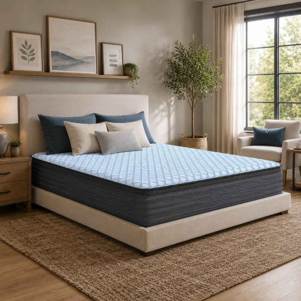 Cove King Pillow Top Mattress | Quilt Foam | Blue Stretch Knit Fabric 16"