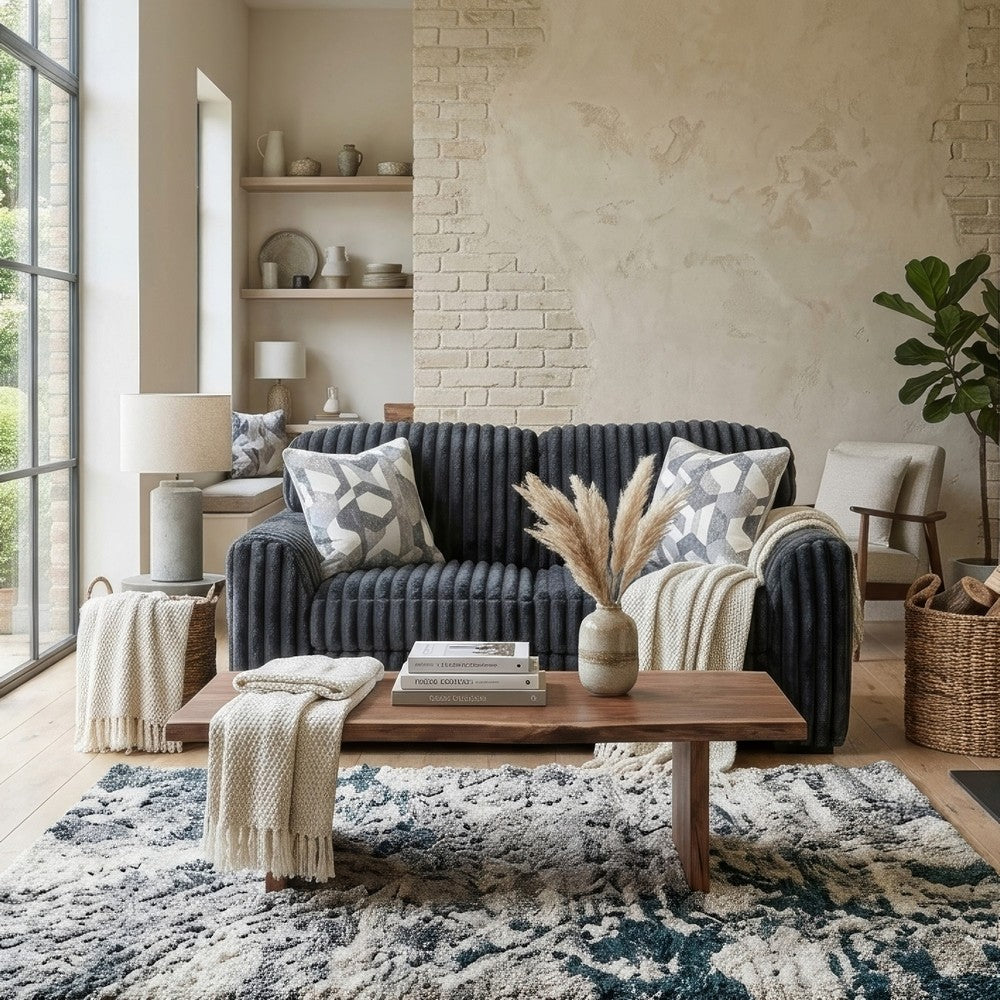 Addy Loveseat w 2 Pillows | Track Arms | Foam Fill Dark Gray Corduroy 72"