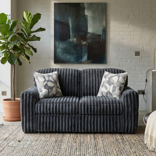 Addy Loveseat w 2 Pillows | Track Arms | Foam Fill Dark Gray Corduroy 72"
