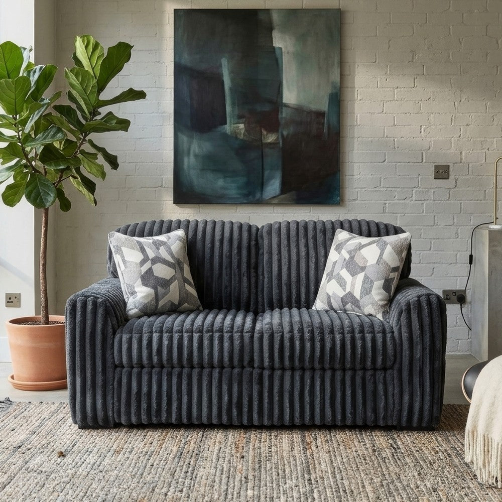 Addy Loveseat w 2 Pillows | Track Arms | Foam Fill Dark Gray Corduroy 72"