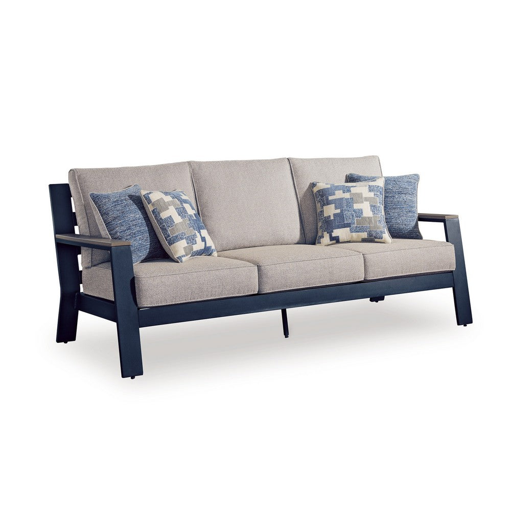 Beco Outdoor 3-Seater Sofa w 4 Pillows | Beige, Navy Blue Nuvella | 83"