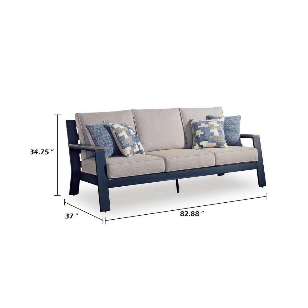 Beco Outdoor 3-Seater Sofa w 4 Pillows | Beige, Navy Blue Nuvella | 83"