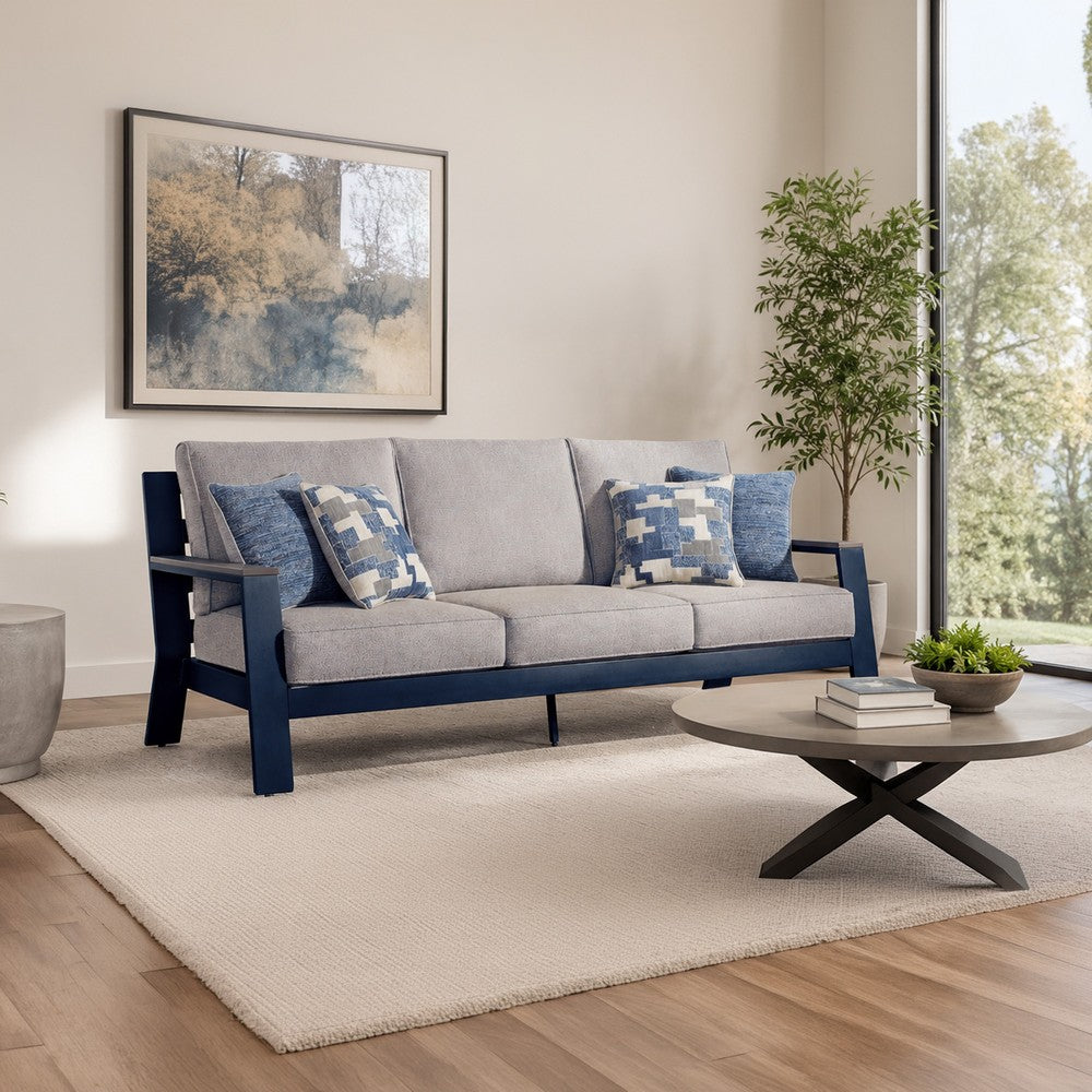 Beco Outdoor 3-Seater Sofa w 4 Pillows | Beige, Navy Blue Nuvella | 83"
