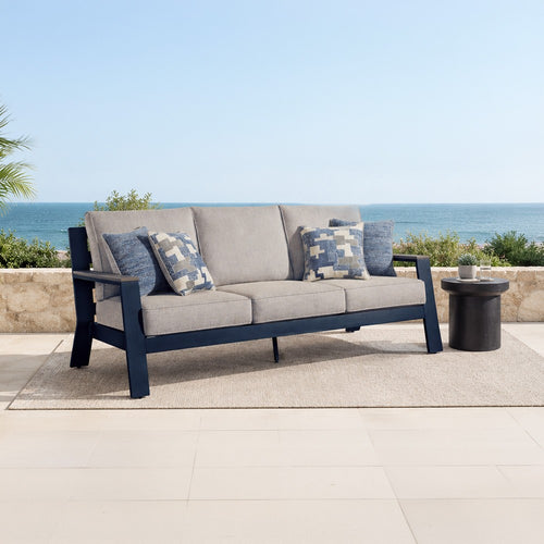 Beco Outdoor 3-Seater Sofa w 4 Pillows | Beige, Navy Blue Nuvella | 83"