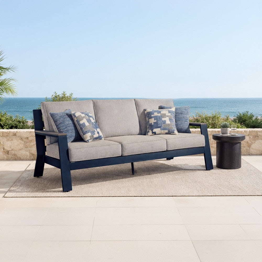 Beco Outdoor 3-Seater Sofa w 4 Pillows | Beige, Navy Blue Nuvella | 83"