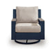 Beco Outdoor Swivel Glider Chair | Beige Nuvella Cushions | Navy Blue Metal
