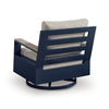 Beco Outdoor Swivel Glider Chair | Beige Nuvella Cushions | Navy Blue Metal