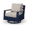 Beco Outdoor Swivel Glider Chair | Beige Nuvella Cushions | Navy Blue Metal
