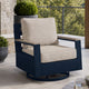 Beco Outdoor Swivel Glider Chair | Beige Nuvella Cushions | Navy Blue Metal