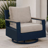 Beco Outdoor Swivel Glider Chair | Beige Nuvella Cushions | Navy Blue Metal