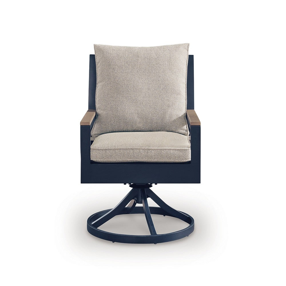 Beco Outdoor Swivel Chair Set of 2 | Beige Nuvella Cushions | Navy Blue Metal