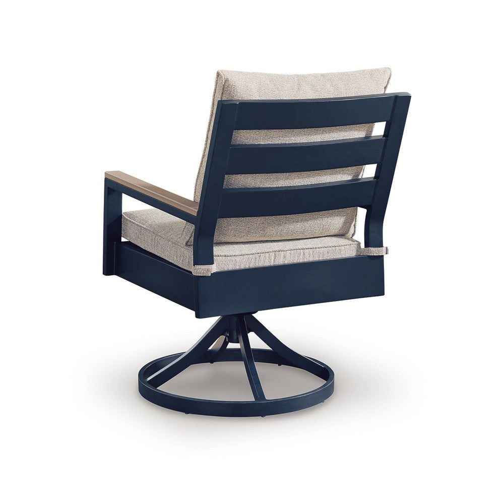 Beco Outdoor Swivel Chair Set of 2 | Beige Nuvella Cushions | Navy Blue Metal