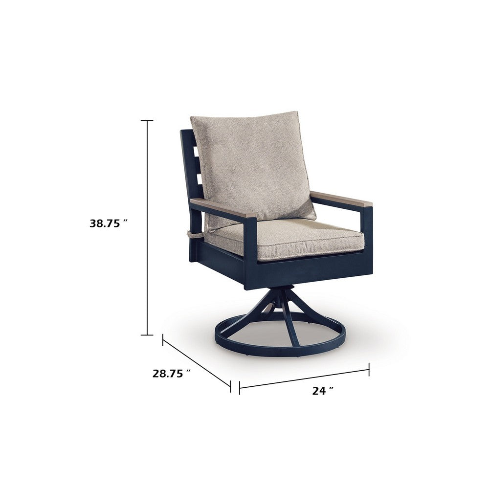 Beco Outdoor Swivel Chair Set of 2 | Beige Nuvella Cushions | Navy Blue Metal