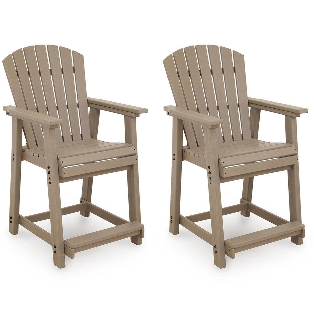 Cifa Outdoor Counter Height Stool Chair Set of 2 | Slatted Driftwood Brown