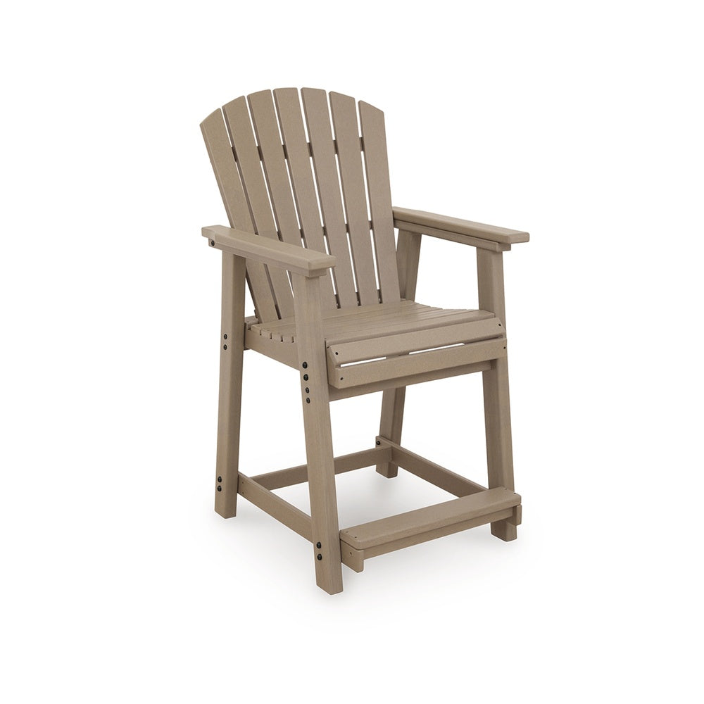 Cifa Outdoor Counter Height Stool Chair Set of 2 | Slatted Driftwood Brown