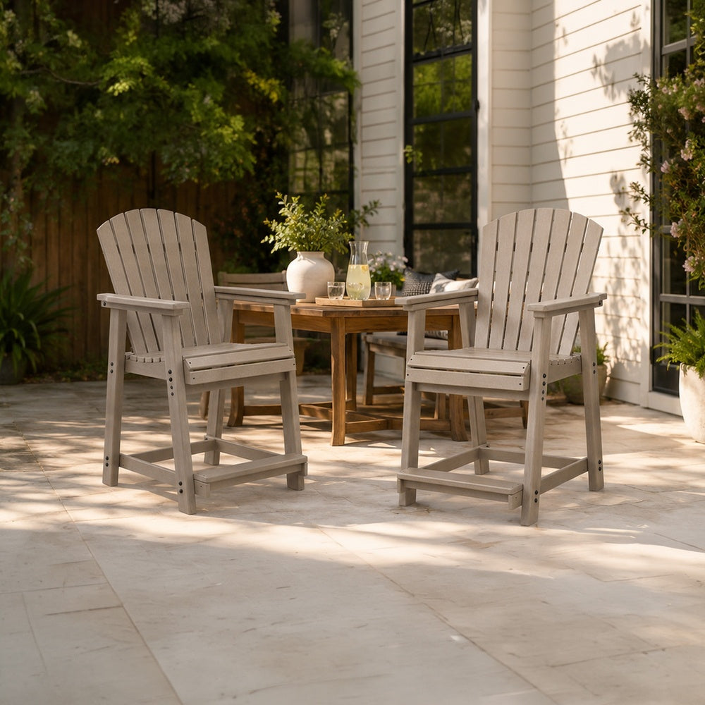 Cifa Outdoor Counter Height Stool Chair Set of 2 | Slatted Driftwood Brown