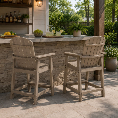 Cifa Outdoor Counter Height Stool Chair Set of 2 | Slatted Driftwood Brown