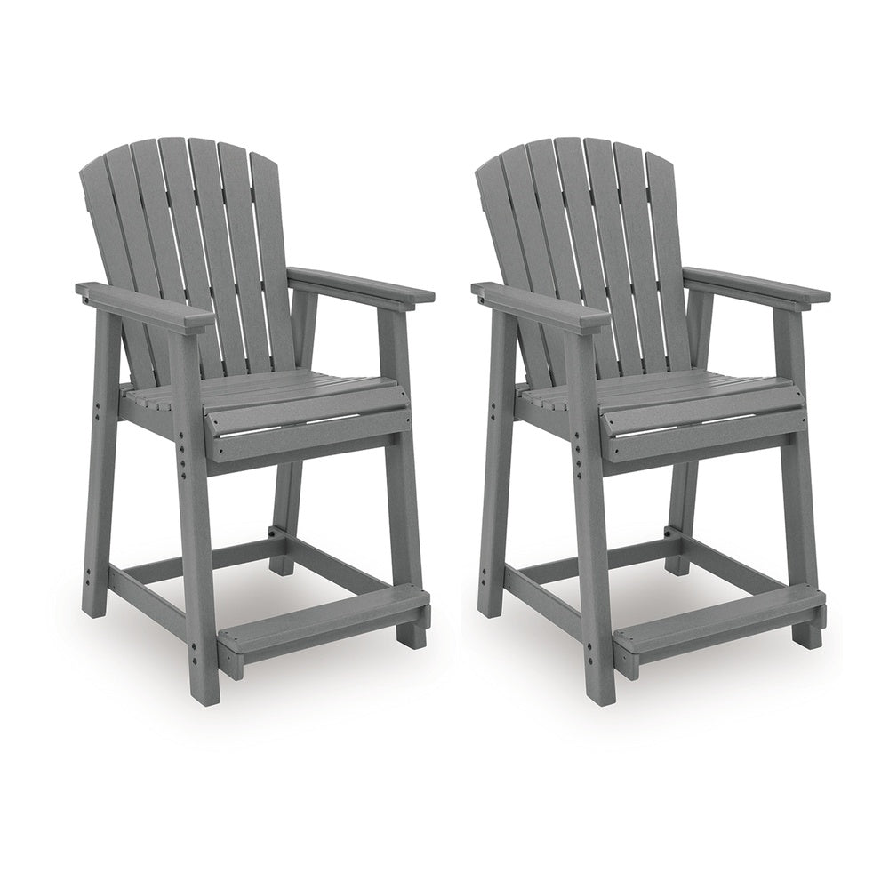 Ary Outdoor Counter Height Stool Chair Set of 2 | Slatted Frame Dark Gray